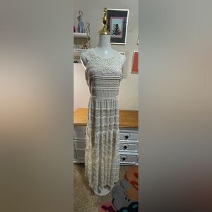Eliza J Creme Crochet Lace Maxi Dress Women Sz 6 Tiered Lined Cottagecore Boho